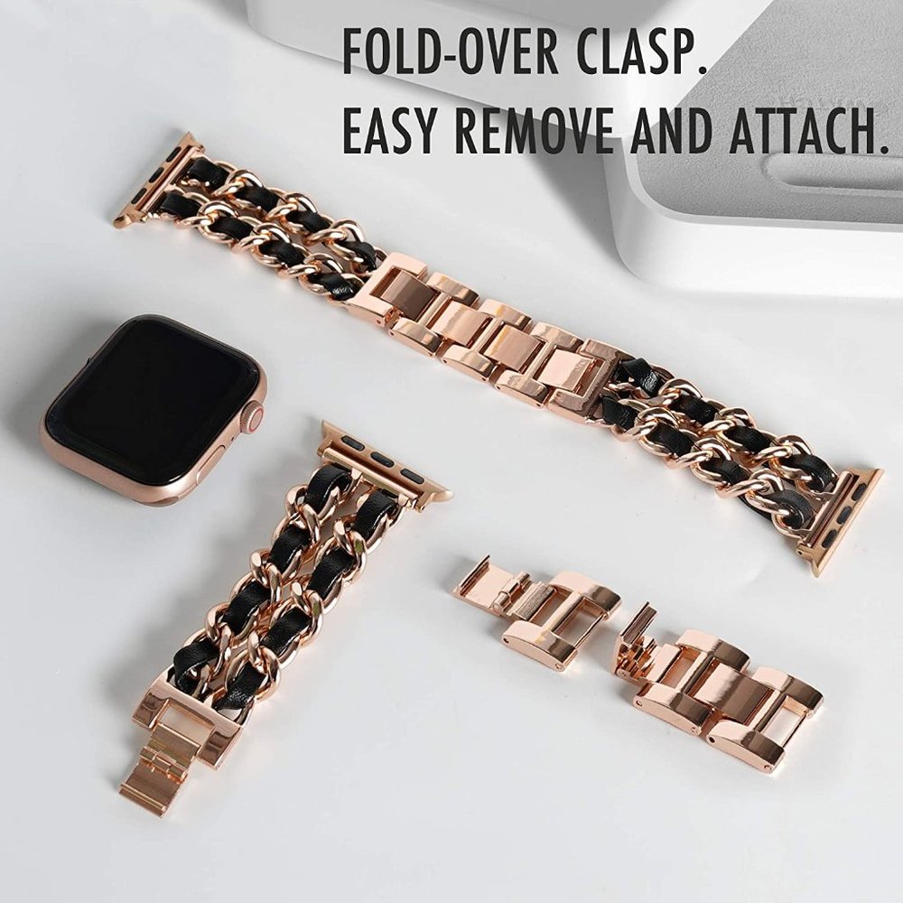 NEW Strap Chain Leather Stainless Band For Apple Watch - BB - Picture 14 of 16